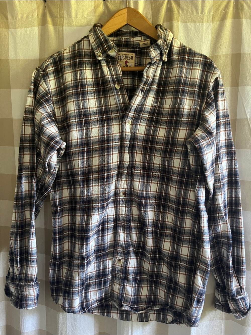 RedHead Men's Button-Down Plaid Flannel Shirt - White & Navy